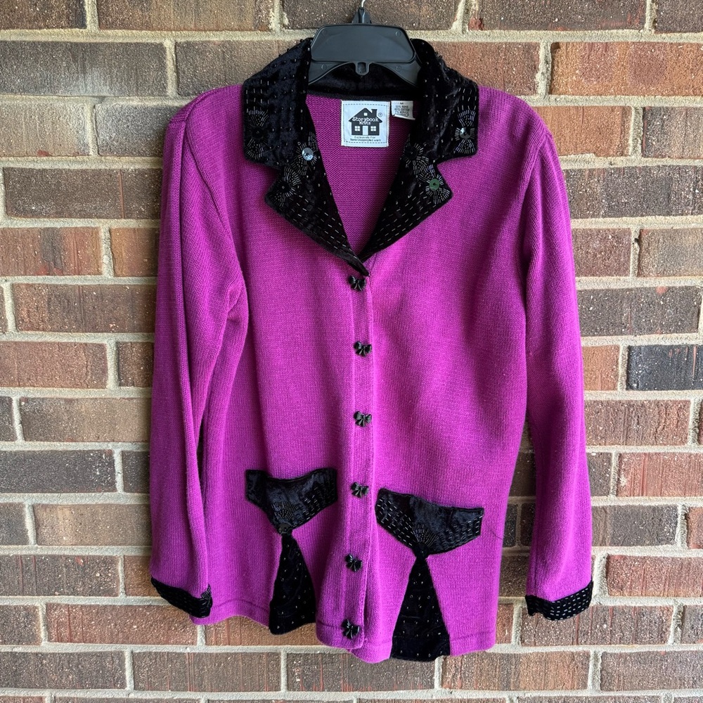 Storybook Knits - fuschia and black beaded sweater